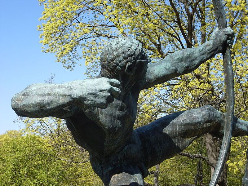 Boogschutter Herakles spant zijn boog als symbool voor hoge spierspanning door stress.